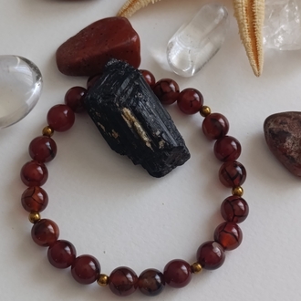 Carnelian Agate Kırmızı Akik & Hematit Bileklik 