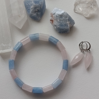 Okyanusun Kalbi Pembe Kuvars & Aquamarine Bileklik 