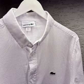 LACOSTE NAKIŞ LOGO KETEN GÖMLEK BEYAZ