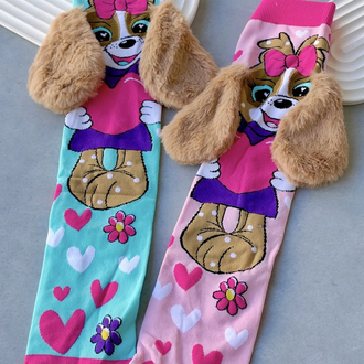 3D KAHVEREN KULAKLI KÖPEK UZUN ÇORAP