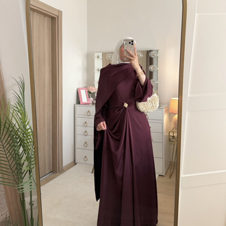 Broşlu saten abiye 