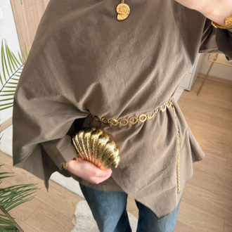 Şal detaylı keten kumaş tunik