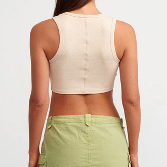 Dilvin dikiş detaylı crop top - BEJ MENANJ