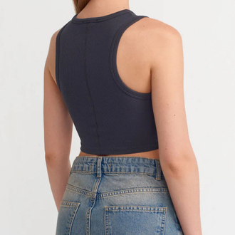 Dilvin dikiş efektli crop top antresit