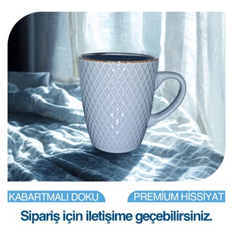 Gri - gold renkli kabartmalı desen, kupa bardak