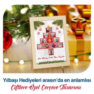 Yılbaşı Çiftlere Özel Çerçeve Tasarımı - Beyaz Çerçeve