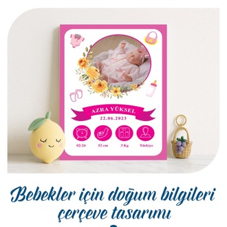 Bebekler İçin Doğum Bilgileri Çerçeve Tasarımı - Kız Bebek İçin