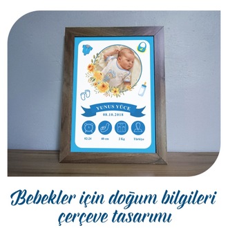 Bebekler İçin Doğum Bilgileri Çerçeve Tasarımı - Erkek Bebek İçin