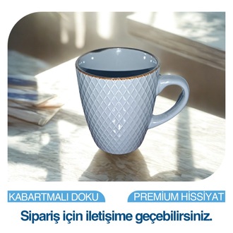 Gri - gold renkli kabartmalı desen, kupa bardak