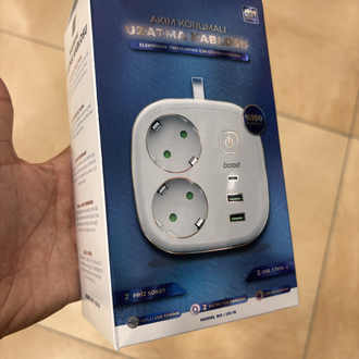 2 METRE KABLOLU USB VE TYP C GİRİŞLİ PRİZ SIFIR KUTUSUNDA KARGO DAHİL 