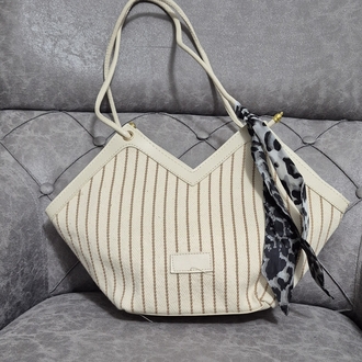 beach bag Krem Kahve çizgi desen