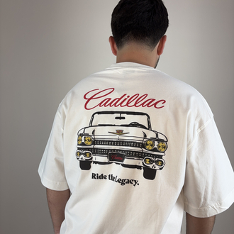 RSP-Beyaz Cadillac Baskılı Tişört 