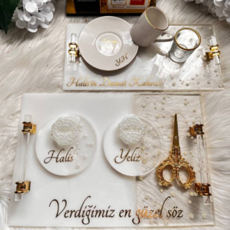 Handgefertigtes Epoxid-Perlenmodell Verlobungs- und Versprechenstablett-Set | EW-292643