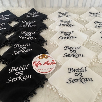 20 Stück personalisierte Halay-Taschentücher mit Perlenbesatz | EW-292695