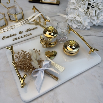 Epoxid-Modell Verlobungs- und Heiratsantrags-Tablett-Set mit Perlen | EW-292962