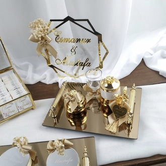 Spiegelmodell Verlobungs-Tablett Set + Namensschild + Pralinenschachtel 3tlg | EW-292726