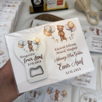 20 x Personalisierte Baby-Gastgeschenke mit Flaschenöffner und Karte | EW-292978