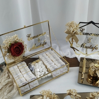 Spiegelmodell Verlobungs-Tablett Set + Namensschild + Pralinenschachtel 3tlg | EW-292726