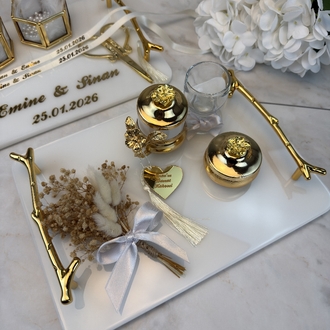 Epoxid-Modell Verlobungs- und Heiratsantrags-Tablett-Set mit Perlen | EW-292962