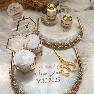 Epoxid-Modell Verlobungs- und Heiratsantrags-Tablett-Set mit Steinoptik | EW-292830