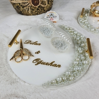 Handgefertigtes Verlobungstablett im Muschel-Design mit Perle | EW-292707