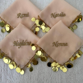 20 Stück personalisierte Halay-Taschentücher aus Chiffonstoff mit Pailletten | EW-292871