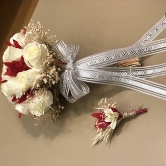 Personalisierter Brautstrauß+Ansteckblume+Brautkrone | EW-292902