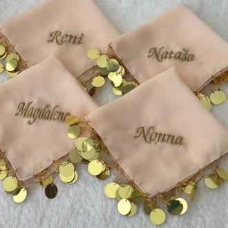 20 Stück personalisierte Halay-Taschentücher aus Chiffonstoff mit Pailletten | EW-292871