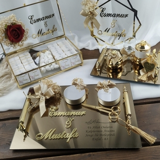 Spiegelmodell Verlobungs-Tablett Set + Namensschild + Pralinenschachtel 3tlg | EW-292726