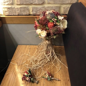 Personalisierter Brautstrauß+Ansteckblume+Brautkrone | EW-292896