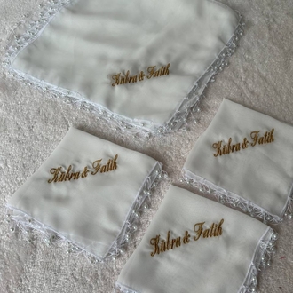 20 Stück personalisierte Halay-Taschentücher aus Chiffonstoff mit Pailletten | EW-292928