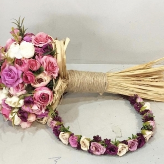 Personalisierter Brautstrauß+Brautkrone+Ansteckblume | EW-292891