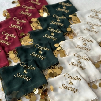 20 Stück personalisierte Halay-Taschentücher aus Chiffonstoff mit Pailletten | EW-292929