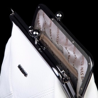 Nas Bag Mini Vintage Burslu Klipsli Kadın Omuz ve Çapraz Çanta Beyaz Victoria ( 20x17 cm)