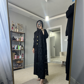 Gold detaylı dantel abaya 