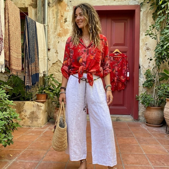 Beyaz keten pantalon