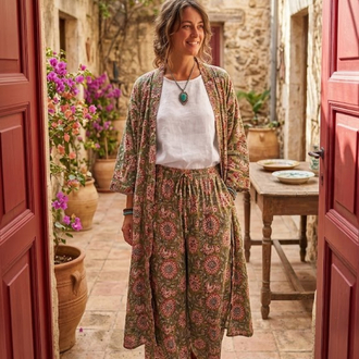 Pamuklu viskon kaftan ve pantalon takım