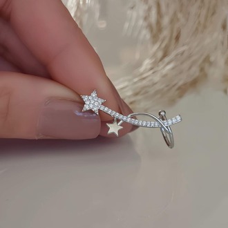 Yıldız Model Zirkon Taşlı Model Gümüş Renkli Kıkırdak Küpe Earcuff - 1329