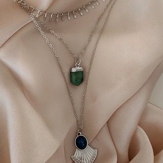 Üçlü Arpa Çiçek Model Silver Gümüş Renk Kolye - 1704