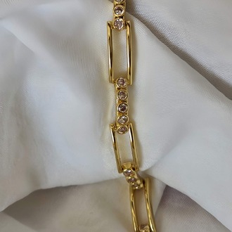Dikdörtgen Model Elmas Görünümlü Gold Çelik Bileklik - 1498