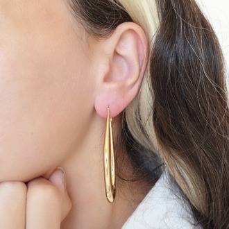 Damla Model Halka Gold Renk Çelik Küpe 6cm- 1773
