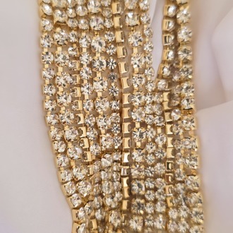 Çoklu Döküm Su Yolu Rhinestone Gold Renk Kristal Bileklik - 1828