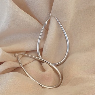 Damla Model Halka Silver Renk Çelik Küpe 6cm- 1772
