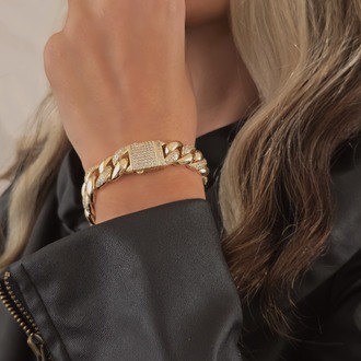 Küba Zinciri 14K Vip Seri Cuban Lınk Hip Hop Rhinestone Çelik Bileklik - 1794