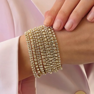 Çoklu Döküm Su Yolu Rhinestone Gold Renk Kristal Bileklik - 1828