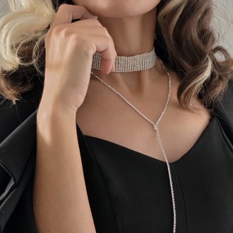Gümüş Kaplama Rhinestone Y Model Su Yolu Model Kolye - 1728