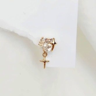Bombeli Kalp Yıldız Model Kıkırdak Piercing Tragus Helix Altın Gümüş Renk Küpe - 1529