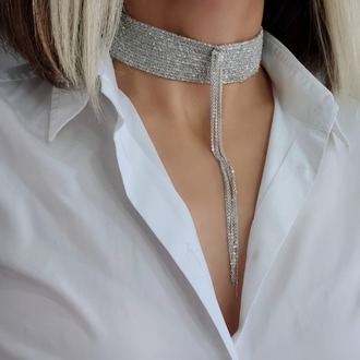 15 Sıralı Zincir Dokuma Sallantılı Vücut Tasma Choker El Yapımı Kolye - 1340