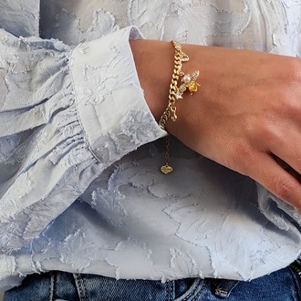 Arı İnci Yıldız Figürlü Gurmet Model Silver ve Gold Renk Çelik Bileklik- 1492
