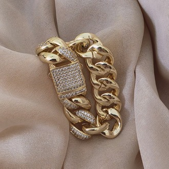Küba Zinciri 14K Vip Seri Cuban Lınk Hip Hop Rhinestone Çelik Bileklik - 1794